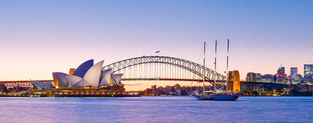 Sydney Opera House and Harbour Bridge at dusk